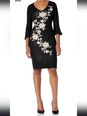 Gabby Skye Black Dress with Cream Floral Accent Size Large